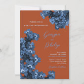 Elegant Terracotta & Dusty Blue Flowers Wedding Magnetische Uitnodiging (Voorkant)