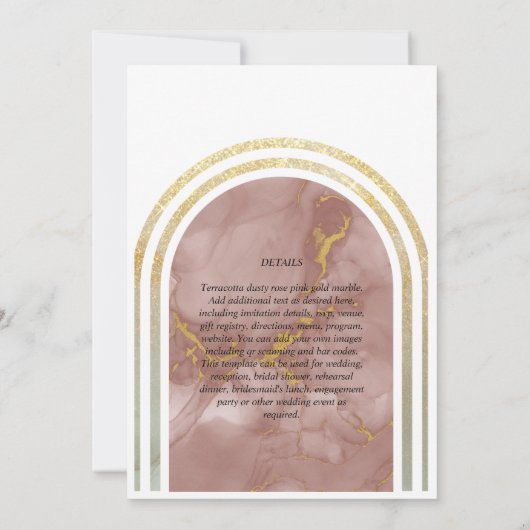 Elegant Terracotta Earthy Marble Gold Arch Wedding Kaart (Achterkant)