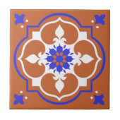 Elegant Terracotta en Blue Flower Azulejo Tegeltje (Voorkant)