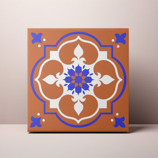 Elegant Terracotta en Blue Flower Azulejo Tegeltje
