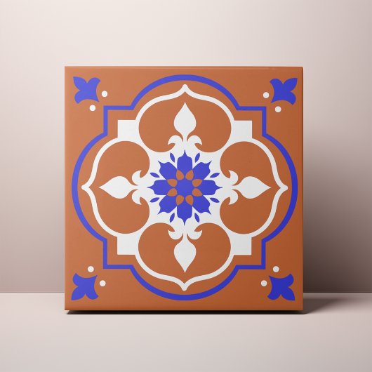 Elegant Terracotta en Blue Flower Azulejo Tegeltje