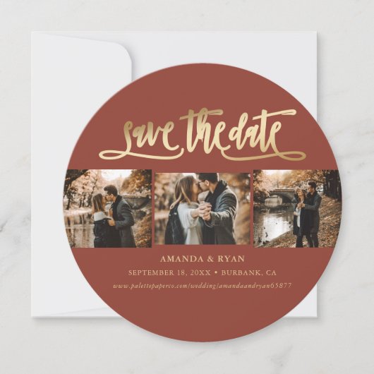Elegant Terracotta en Gold Wedding Photo Save The Date (Voorkant)