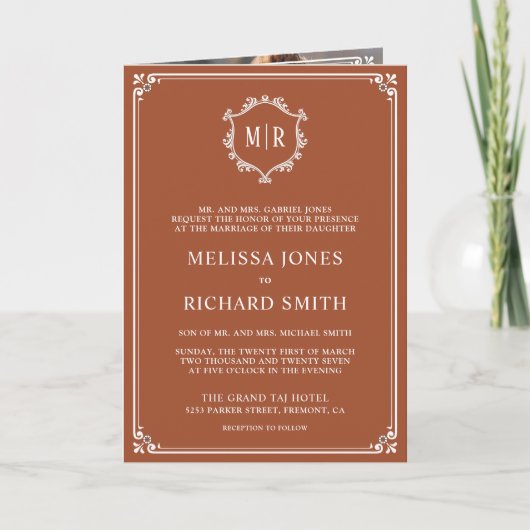 Elegant Terracotta en White Monogram Wedding (Voorkant)
