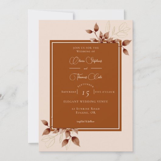 Elegant Terracotta Eucalyptus Rust Lijst Wedding Kaart (Voorkant)