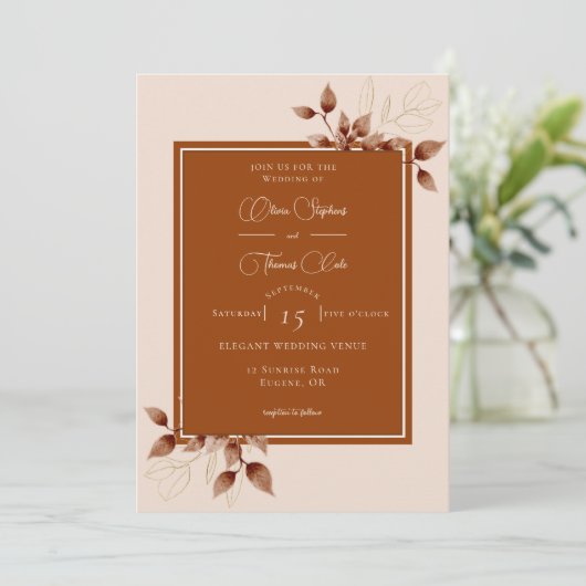 Elegant Terracotta Eucalyptus Rust Lijst Wedding Kaart (Staand voorkant)