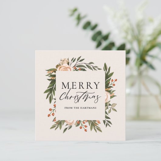 Elegant Terracotta Floral Boho Kerstmis Feestdagenkaart (Staand voorkant)