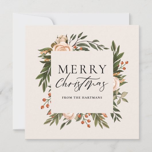 Elegant Terracotta Floral Boho Kerstmis Feestdagenkaart (Voorkant)