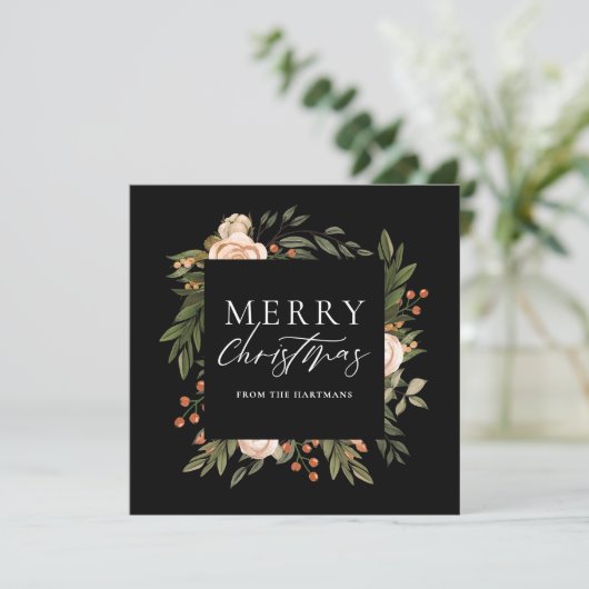 Elegant Terracotta Floral Boho Kerstmis Feestdagenkaart (Staand voorkant)