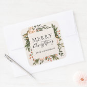 Elegant Terracotta Floral Boho kerstnaam Vierkante Sticker (Envelop)