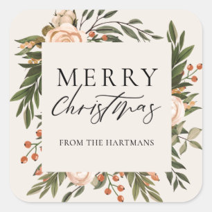 Elegant Terracotta Floral Boho kerstnaam Vierkante Sticker