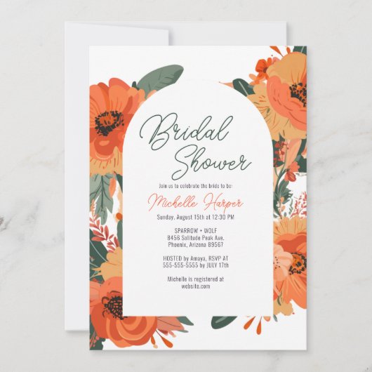 Elegant Terracotta Floral Bridal Shower Invitation Kaart (Voorkant)