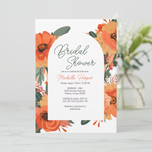 Elegant Terracotta Floral Bridal Shower Invitation Kaart (Staand voorkant)