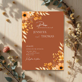 Elegant Terracotta Floral Hand-Drawn Wedding Kaart