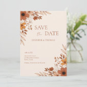 Elegant Terracotta Floral Hand-Drawn Wedding Save The Date (Staand voorkant)