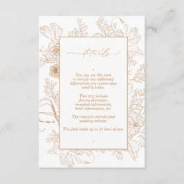 Elegant Terracotta Floral Line Art Wedding Details Informatiekaartje