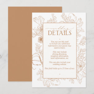 Elegant Terracotta Floral Line Art Wedding Details Informatiekaartje