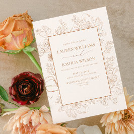 Elegant Terracotta Floral Line Art Wedding Kaart