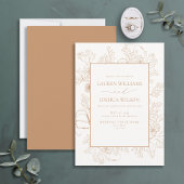 Elegant Terracotta Floral Line Art Wedding Kaart