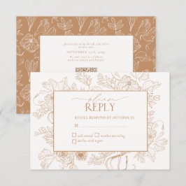 Elegant Terracotta Floral Line Art Wedding RSVP Kaartje