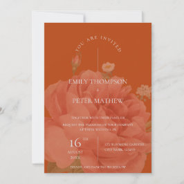 Elegant Terracotta Floral minimalist Wedding Kaart