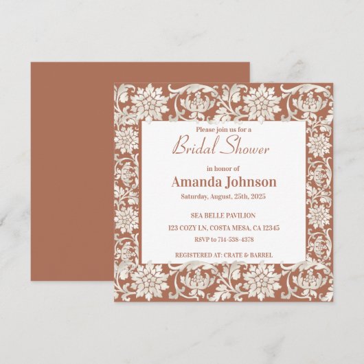 Elegant Terracotta Floral Pattern Vrijgezellenfees Kaart (Voorkant / Achterkant)