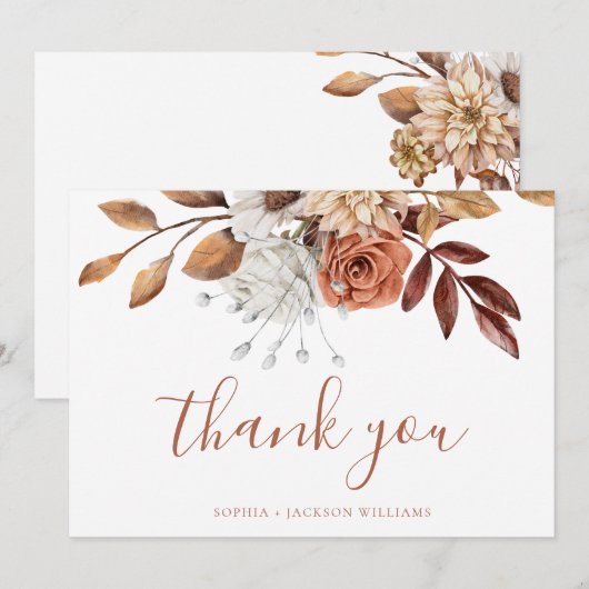 Elegant Terracotta Floral Script Blank Bedankkaart (Voorkant / Achterkant)