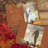 Elegant terracotta floral script foto bruiloft bedankkaart