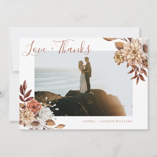 Elegant Terracotta Floral Script Photo Bedankkaart (Voorkant)