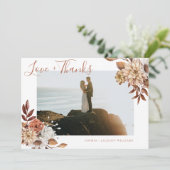 Elegant Terracotta Floral Script Photo Bedankkaart (Staand voorkant)