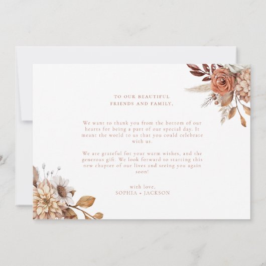 Elegant Terracotta Floral Script Photo Bedankkaart (Achterkant)