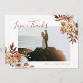 Elegant Terracotta Floral Script Photo Bedankkaart (Voorkant / Achterkant)