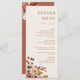 Elegant Terracotta Floral Wedding Dinner Menu Kaar