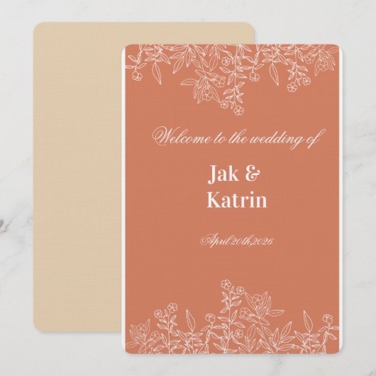 Elegant Terracotta Floral Wedding invitation  Kaart (Voorkant / Achterkant)