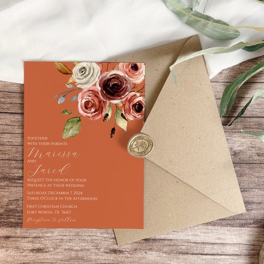 Elegant Terracotta Floral Wedding Kaart