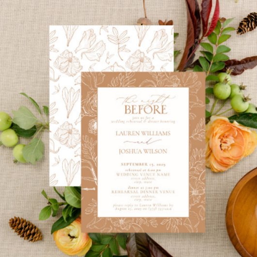 Elegant Terracotta Floral Wedding Rehearsal Dinner Kaart