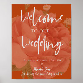 Elegant Terracotta Floral welkom op ons huwelijk Poster