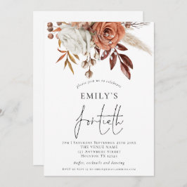 Elegant Terracotta Florals Fortieth Birthday Party Kaart