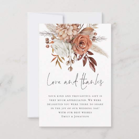 Elegant Terracotta Florals Love Bedankt Wedding (Voorkant)