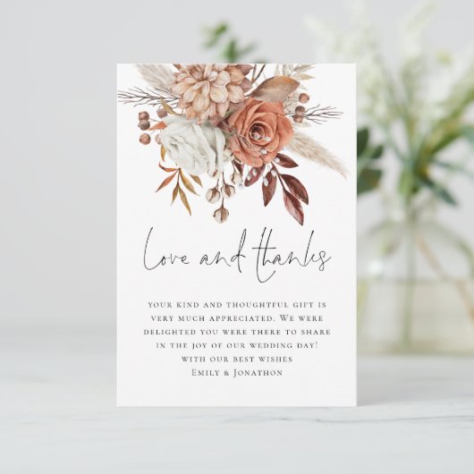 Elegant Terracotta Florals Love Bedankt Wedding (Staand voorkant)