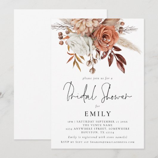 Elegant Terracotta Florals Vrijgezellenfeest Invit Kaart (Voorkant / Achterkant)