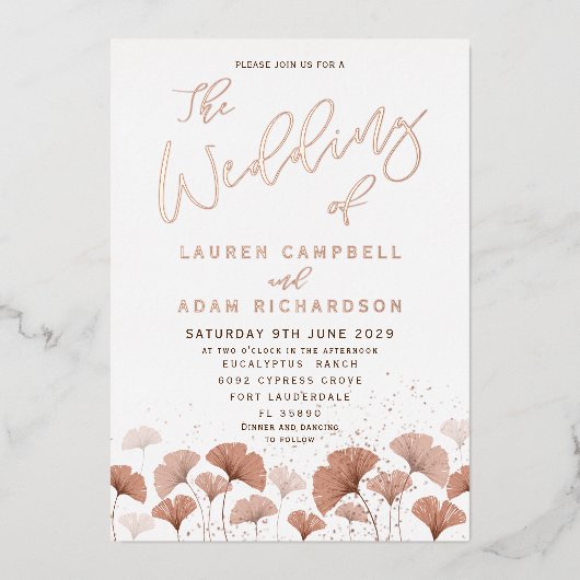 Elegant Terracotta Foliage Roos Gold Wedding Folie Uitnodiging (Voorkant)