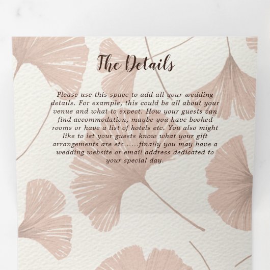 Elegant Terracotta Ginkgo Foliage Wedding Drieluik Uitnodiging (Binnenzijde eerst)