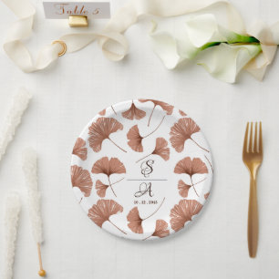 Elegant Terracotta Ginkgo Leaf Pattern Wedding Papieren Bordje