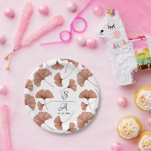 Elegant Terracotta Ginkgo Leaf Pattern Wedding Papieren Bordje (Feest)