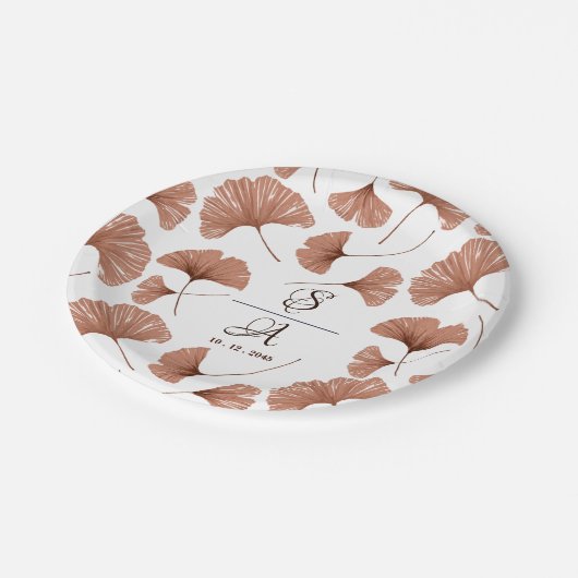 Elegant Terracotta Ginkgo Leaf Pattern Wedding Papieren Bordje (Gekanteld)