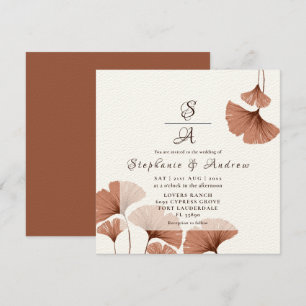 Elegant Terracotta Ginkgo-loverblad Huwelijk Kaart