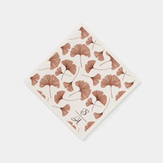 Elegant Terracotta Ginkgo Pattern Monogram Weddens Servet (Hoek)