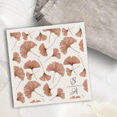 Elegant Terracotta Ginkgo Pattern Monogram Weddens Servet