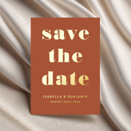 Elegant Terracotta Gold Wedding Save the Date Kaar Folie Uitnodiging