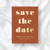 Elegant Terracotta Gold Wedding Save the Date Kaar Folie Uitnodiging
